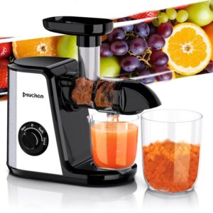 Muchen-Slow Kauen Entsafter, Kaltpresse Entsafter Maschine mit weichen und harten Modi, leiser Motor, Entsafter Maschinen, Gemüse und Obst, Saft-Extraktor, leicht zu reinigen mit Bürste, Edelstahl